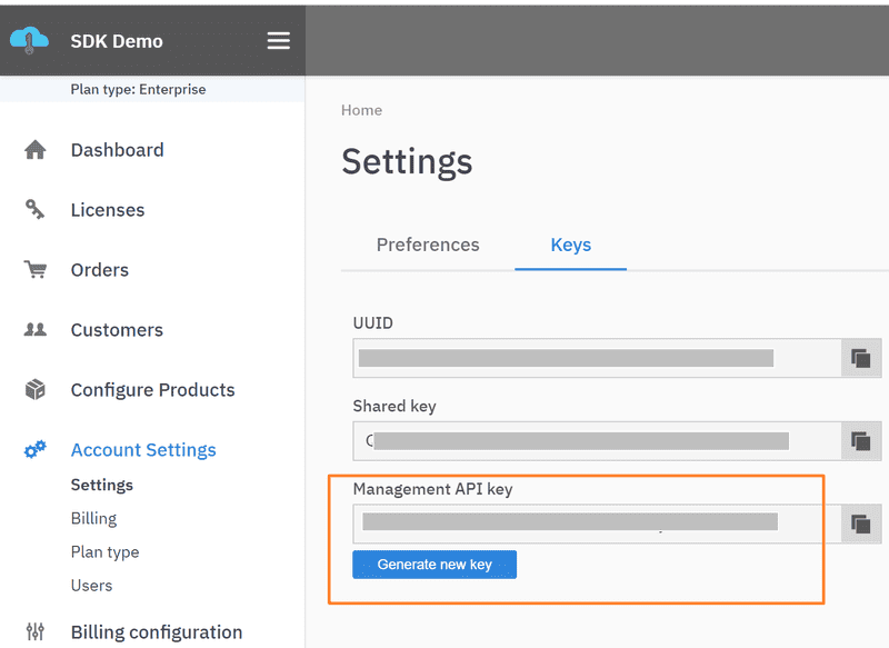 API Keys used to authenticate requests is found on the LicenseSpring platform under settings > keys